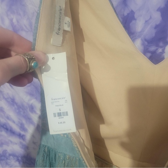NWT Francesca's Women's Teal Mint Lace Over Tan Body Dress Size Small - Picture 8 of 12